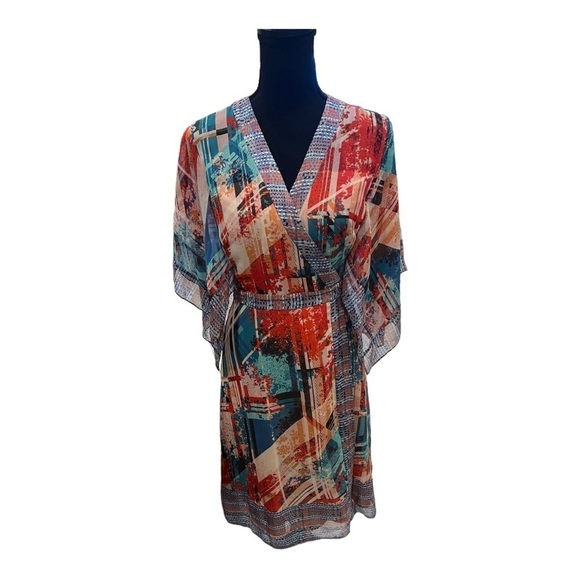 BCBGmaxazria Krystie Poppy Comb Silk Wrap Dress XSmall - Picture 1 of 10